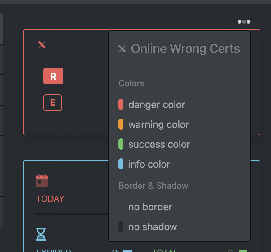 reBop dashboard cards options