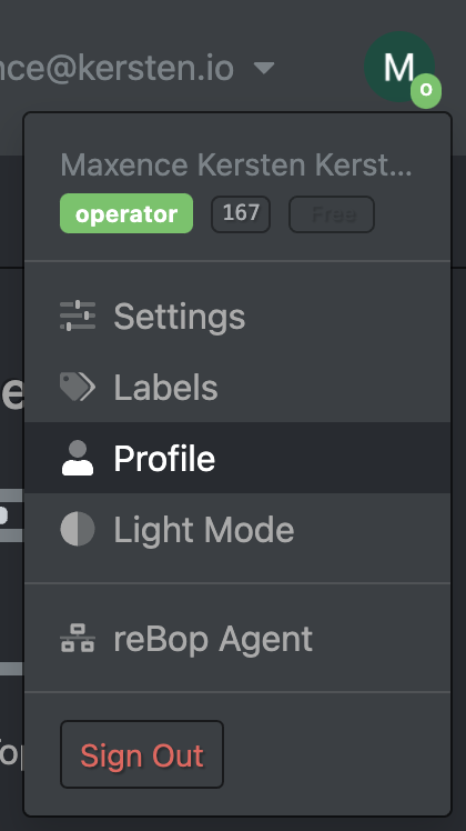 reBop Settings User Menu